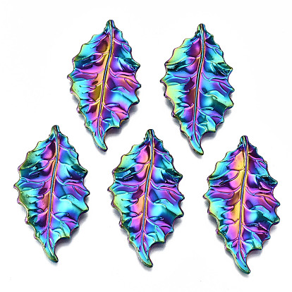 Rainbow Color Alloy Pendants, Cadmium Free & Lead Free, Leaf