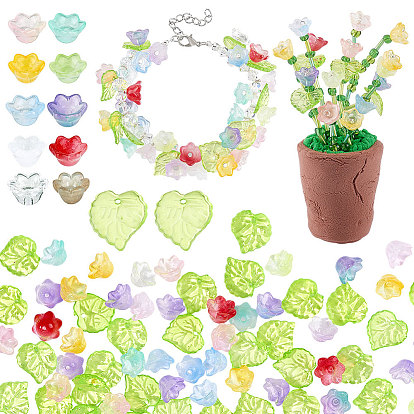 200Stück 2Stile transparente, sprühlackierte Glasperlen, Blume