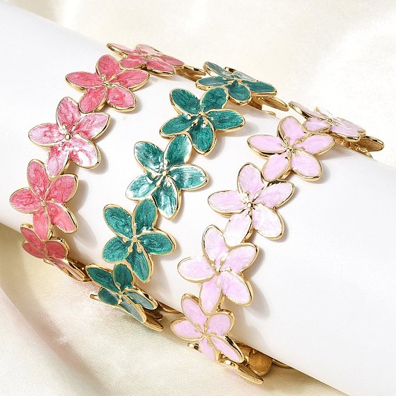 304 женские эмалевые браслеты из нержавеющей стали, цветок, ионное покрытие (ip)