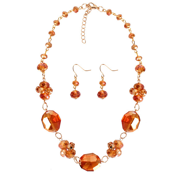 Комплекты из цепочек-цепочек и сережек-подвесок из сплава стекла в форме овала и цветка, золотые