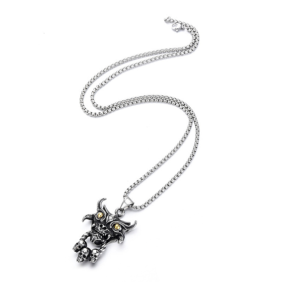 Halloween 304 Collares con colgante de calavera de diablo de acero inoxidable para hombre