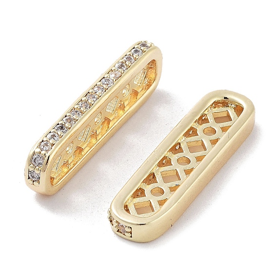 Brass Micro Pave Clear Cubic Zirconia Multi-Strands Links, Cadmium Free & Nickel Free & Lead Free, Spacer Bars, Oval, 3-Hole