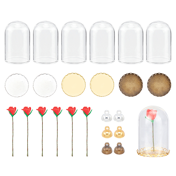 Chgcraft bricolage kit de fabrication de pendentif en forme de dôme en verre, y compris les bonnets en laiton à bordure en dentelle, perle tasse pendentif bélières, dôme en verre et fleur artificielle en argile polymère