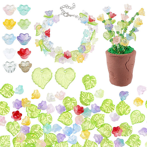 200Stück 2Stile transparente, sprühlackierte Glasperlen, Blume