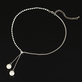Elegant Pearl and Diamond Long Necklace for Women's Fashion Accessories N098