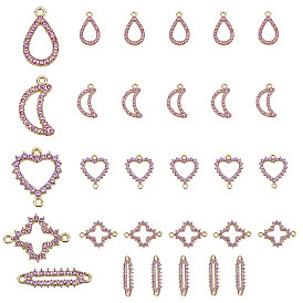 Colgantes de diamantes de imitación de aleación chapados en oro claro estilo pandahall elite 30pcs 5, lágrima y luna y cruz y corazón y óvalo largo