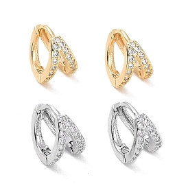 Clear Cubic Zirconia Double Line Hoop Earrings, Ion Plating(IP) Brass Jewelry for Women