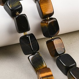 Окрашенные натуральные бусины из тигрового глаза желтого и синего цвета, прямоугольные