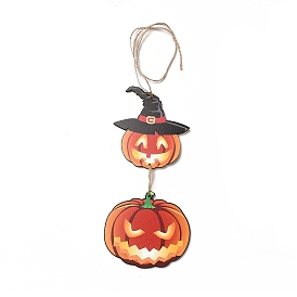 Halloween Decorations, Pumpkin Wooden Hanging Wall Decorations, with Jute Twine