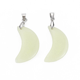 Synthetic Fluorite Pendants, with Platinum Plated Brass Findings, Moon