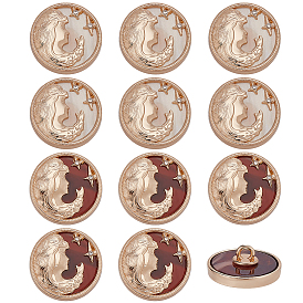 12 шт. 2 цвета цинковый сплав смоляные пуговицы на ножке, со стразами, 1-луночное, плоско-круглые, золотые