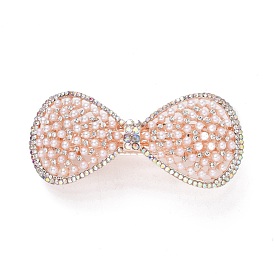 Alloy Rhinestone Hair Barrettes, with Imitation Pearl Beads, Bowknot, Crystal AB