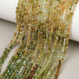 Нити бусин из натурального зеленого турмалина градиентного цвета, круглые, граненые