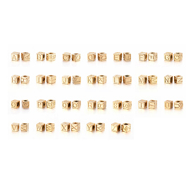 304 Stainless Steel Large Hole Letter European Beads, Horizontal Hole, Cube, Alphabet A~Z, Golden