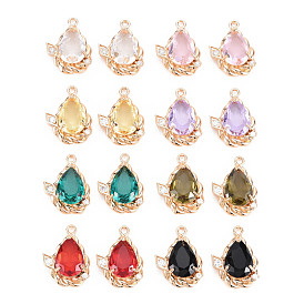Pendentifs en verre, avec micro-pavage en laiton avec zircone cubique transparente, facette, charmes de larme, or et de lumière
