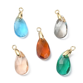 Faceted Teardrop Glass Pendants, with Real 18K Gold Plated Brass Findings
