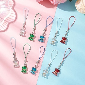10 piezas 5 correas para móvil con cuentas acrílicas de oso de colores, Accesorios para decoración de móviles con cuerda de poliéster, Platino