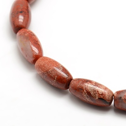 Oval Natural Red Jasper Beads Strands, 12x6mm, Hole: 1mm, about 32pcs/strand, 16.1 inch