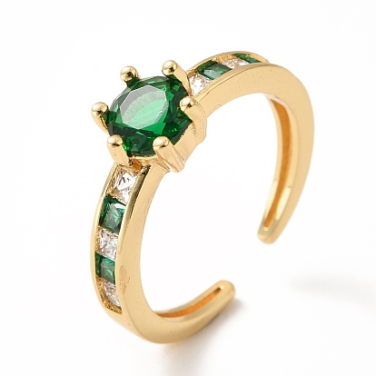 Anneau de manchette ouvert rond plat en zircone cubique, bijoux en laiton plaqué or véritable 18k pour femmes, sans plomb et sans cadmium