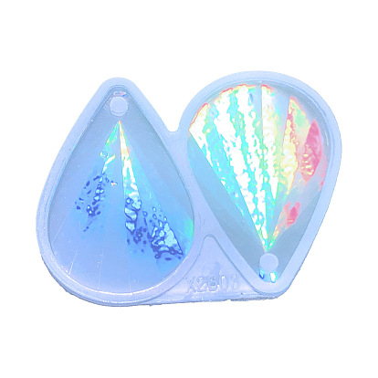 DIY Holographic Teardrop Pendant Food Grade Silicone Molds, Laser Effect Pendant Resin Casting Molds, For UV Resin, Epoxy Resin Jewelry Making