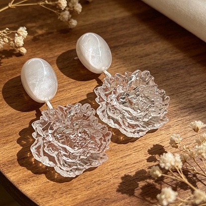 Boucles d'oreilles pendantes en résine pour femmes, fleur