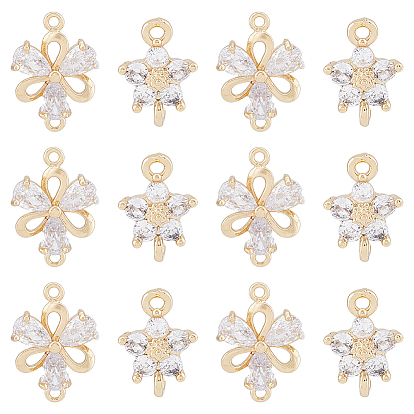 12 шт. 2 стили латунные прозрачные стеклянные соединительные подвески, цветок ссылки