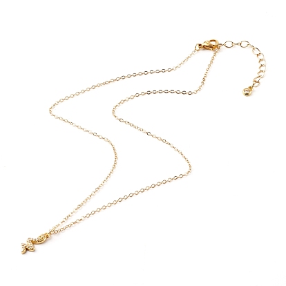 Brass Micro Pave Clear Cubic Zirconia Pendant Necklaces, with Cable Chains, Snake