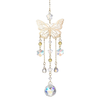 Латунное полое украшение в виде бабочки, Стеклянная круглая кисточка для дома и сада, подвесные украшения на открытом воздухе