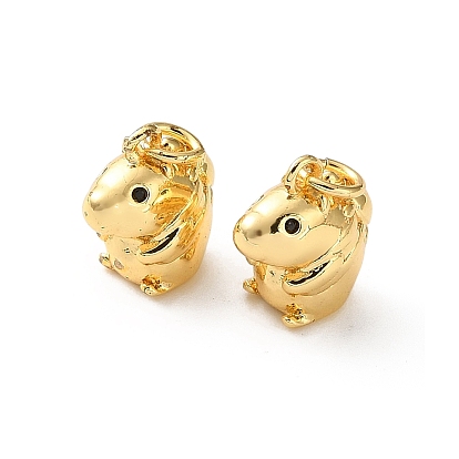 Brass Micro Pave Black Cubic Zirconia Charms, Hamster Charms, Cadmium Free & Lead Free, Rack Plating, Long-Lasting Plated