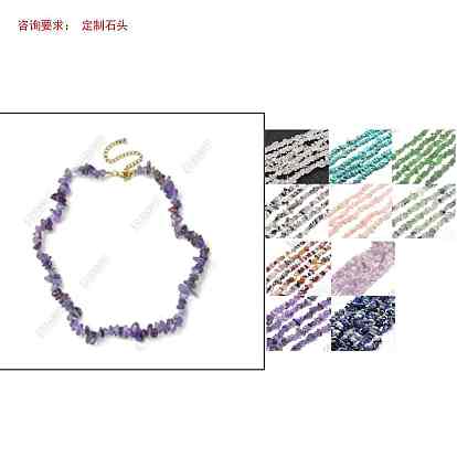 30 pièces 10 couleurs colliers de perles en pierres précieuses naturelles et synthétiques, avec 304 inoxydable chaînes en acier, réel 18 k plaqué or