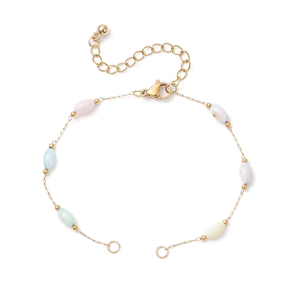 Крашеный рис, натуральная оболочка и 304 изготовление браслета из звеньев цепи из нержавеющей стали, красочный