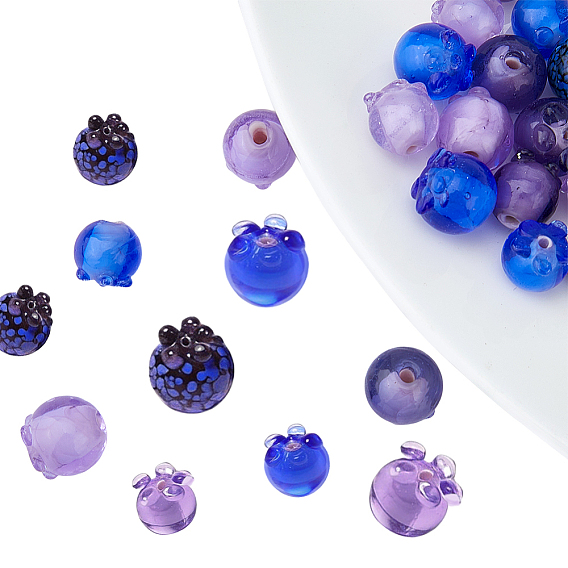 24 pcs 8 styles perles de chalumeau faites à la main, myrtille