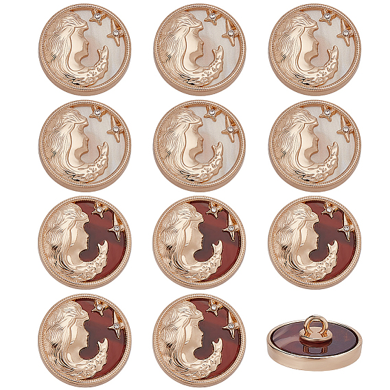 12 шт. 2 цвета цинковый сплав смоляные пуговицы на ножке, со стразами, 1-луночное, плоско-круглые, золотые