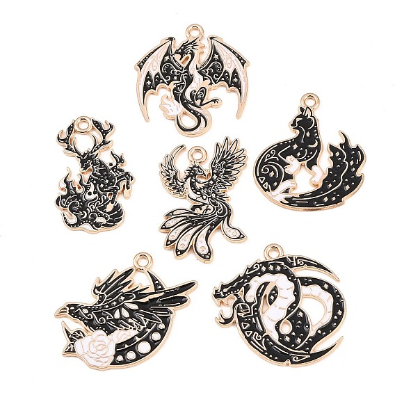 6 шт 6 стили подвески из сплава эмали, животные прелести, золотой свет
