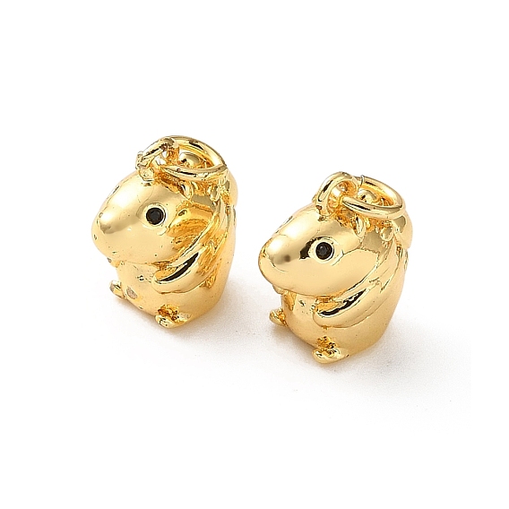 Brass Micro Pave Black Cubic Zirconia Charms, Hamster Charms, Cadmium Free & Lead Free, Rack Plating, Long-Lasting Plated