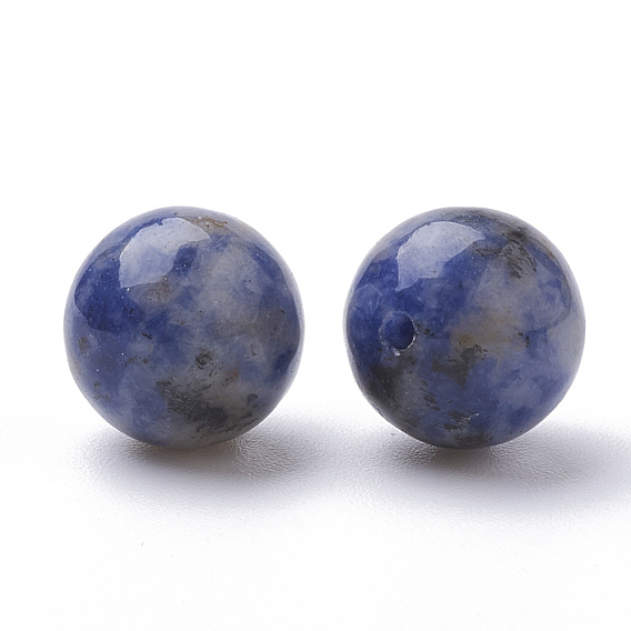 Natural Blue Spot Jasper Beads, Half Drilled, Round