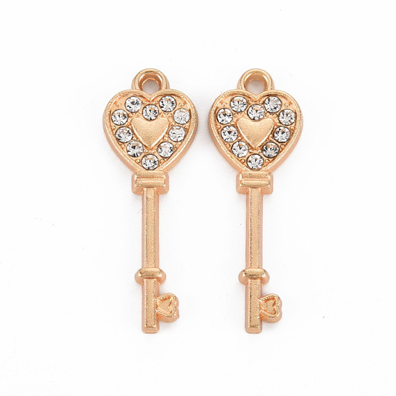 Alloy Pendants, with Crystal Rhinestone, Key