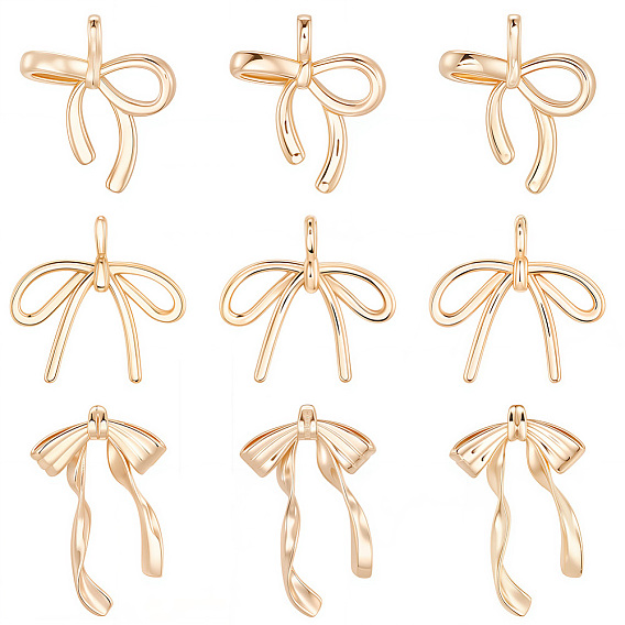 12 шт 3 стили латунные подвески, бантом прелести, долговечный, без кадмия и без свинца, стойки покрытие