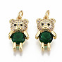 Brass Micro Pave Colorful Cubic Zirconia Pendants, with Jump Rings, Nickel Free, Bear