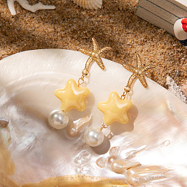 Серьги-гвоздики с имитацией жемчуга из цинкового сплава, cmолой, звезда