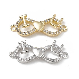Brass Micro Pave Clear Cubic Zirconia Connector Charms, Infinity Links with Word I Love You