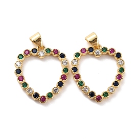 Brass Micro Pave Clear Cubic Zirconia Pendants, Cadmium Free & Lead Free, Long-Lasting Plated,Real 18K Gold Plated, Heart