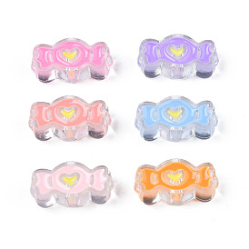 Transparent Acrylic Beads, with Enamel, Candy with Heart
