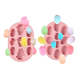 2Pcs 2 Style Easter Theme Food Grade Silicone Molds, Fondant Molds, Baking Molds, Chocolate, Candy, Biscuits, UV Resin & Epoxy Resin Jewelry Making, Easter Egg & Chick