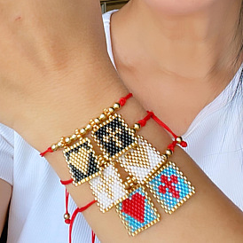 Богемные стеклянные браслеты с подвесками из бисера, плетеные браслеты из синтетического шнура для женщин, прямоугольник с крестом и сердцем, с 304 из нержавеющей стали бусы