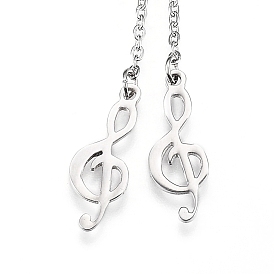 Adjustable 304 Stainless Steel Lariat Necklaces, Slider Necklaces, with Cable Chains, Musical Note