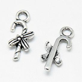 Tibetan Style Alloy Charms, Christmas Candy Cane, Cadmium Free & Lead Free