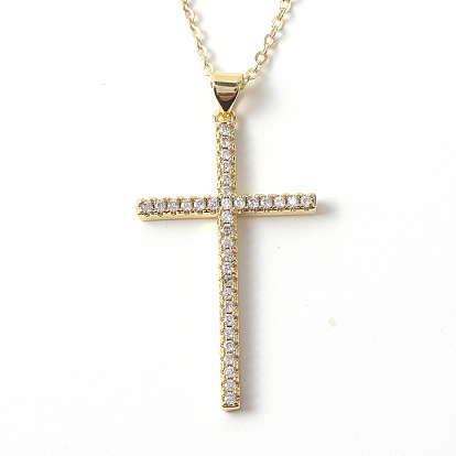 Vintage Religious Gold Plated CZ Cross Pendant for Women - Creative Colorful Diamond Fashion Necklace