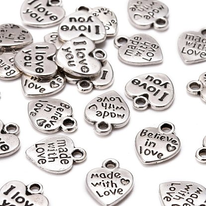 400Pcs 4 Styles Tibetan Style Alloy Charms, For Valentine's Day, Cadmium Free & Lead Free, Antique Silver