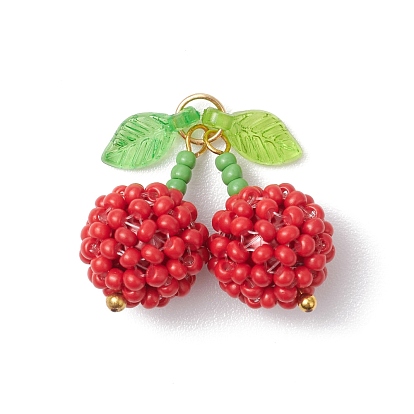 Подвески из стеклянных бусин и акриловых листьев ручной работы, с целью перехода в кольце, вишневое очарование